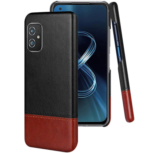 IMAK Ruiyi Series Bi-Color PU Leather Coated PC Cell Phone Back Case Shell with Screen Protector for Asus Zenfone 8 ZS590KS - Black / Brown - 1