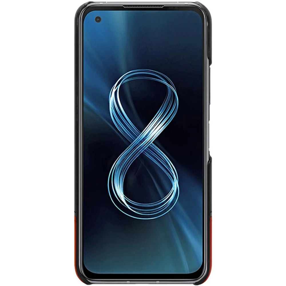 IMAK Ruiyi Series Bi-Color PU Leather Coated PC Cell Phone Back Case Shell with Screen Protector for Asus Zenfone 8 ZS590KS - Black / Brown - 7