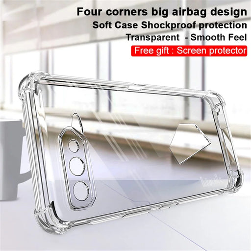 IMAK Transparent Shockproof Flexible TPU Airbag Anti-Drop Case Cover with Screen Protector Film for Asus ROG Phone 5 / 5s - Transparent - 2
