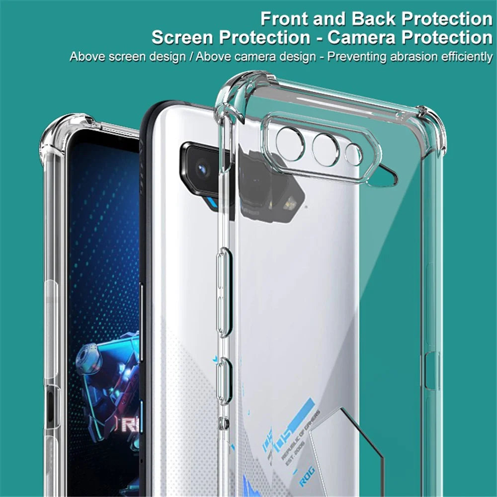 IMAK Transparent Shockproof Flexible TPU Airbag Anti-Drop Case Cover with Screen Protector Film for Asus ROG Phone 5 / 5s - Transparent - 3