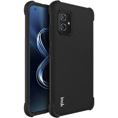 IMAK Four Corners Airbag Design Matte Finish Sandy Feel TPU Phone Case with Screen Protector for Asus Zenfone 8 ZS590KS - Matte Black - 1