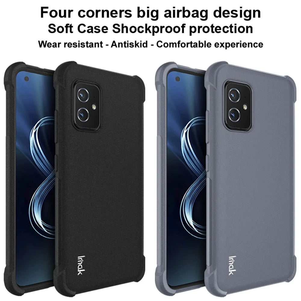 IMAK Four Corners Airbag Design Matte Finish Sandy Feel TPU Phone Case with Screen Protector for Asus Zenfone 8 ZS590KS - Matte Black - 3