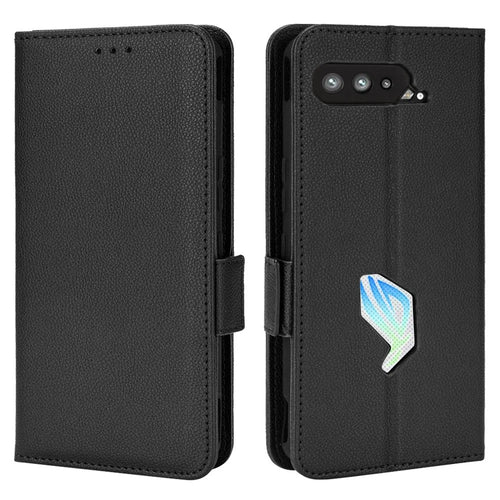 For Asus ROG Phone 5 / ROG Phone 5s / ZS676KS / ZS673KS Litchi Texture PU Leather Phone Case Magnetic Closure Wallet Stand Flip Shockproof Cover - Black - 1