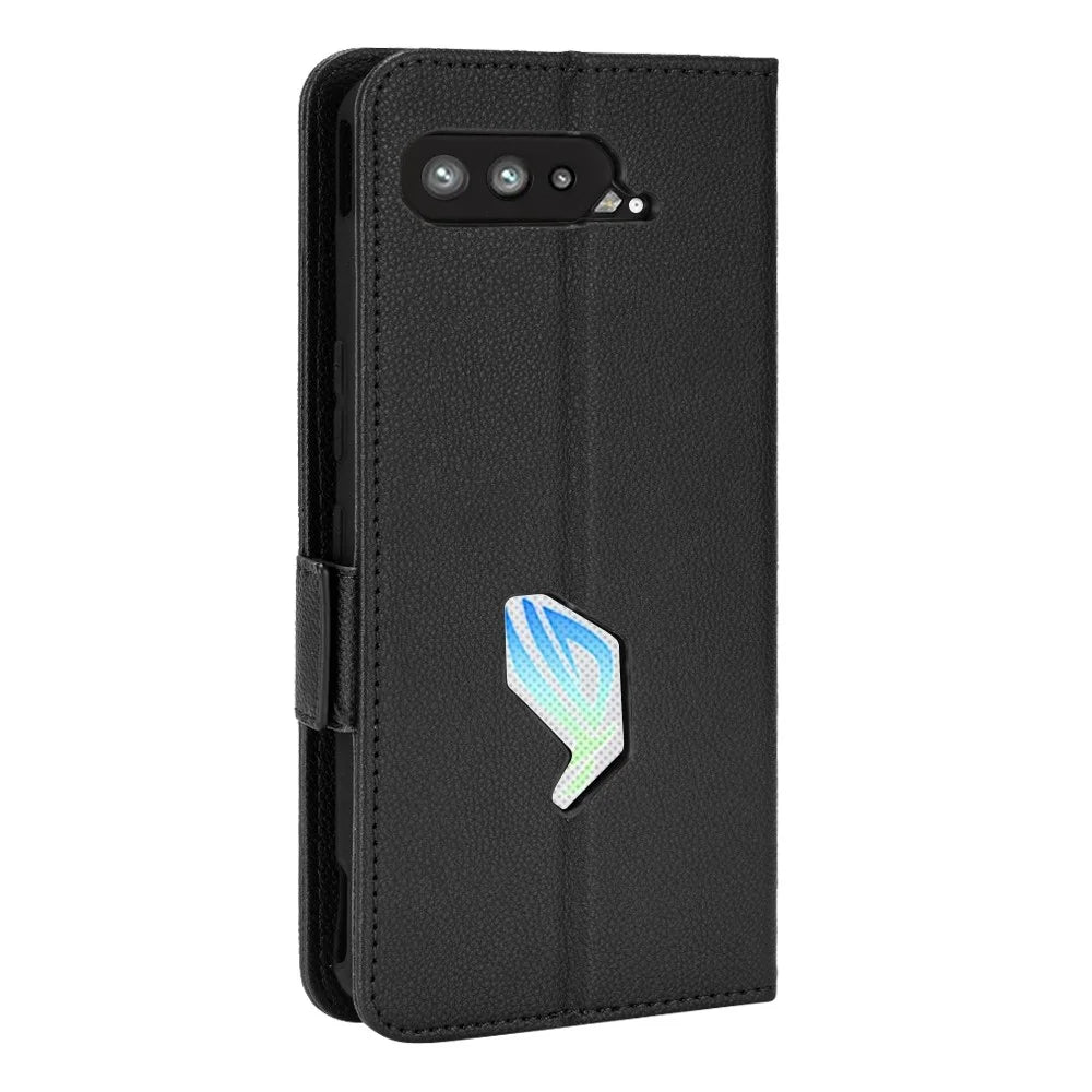 For Asus ROG Phone 5 / ROG Phone 5s / ZS676KS / ZS673KS Litchi Texture PU Leather Phone Case Magnetic Closure Wallet Stand Flip Shockproof Cover - Black - 3