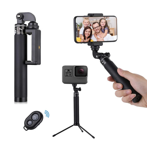 H611 5-Section Extendable Bluetooth-compatible Selfie Stick + Tripod Bracket for iPhone Samsung HTC LG Sony - Black - 1