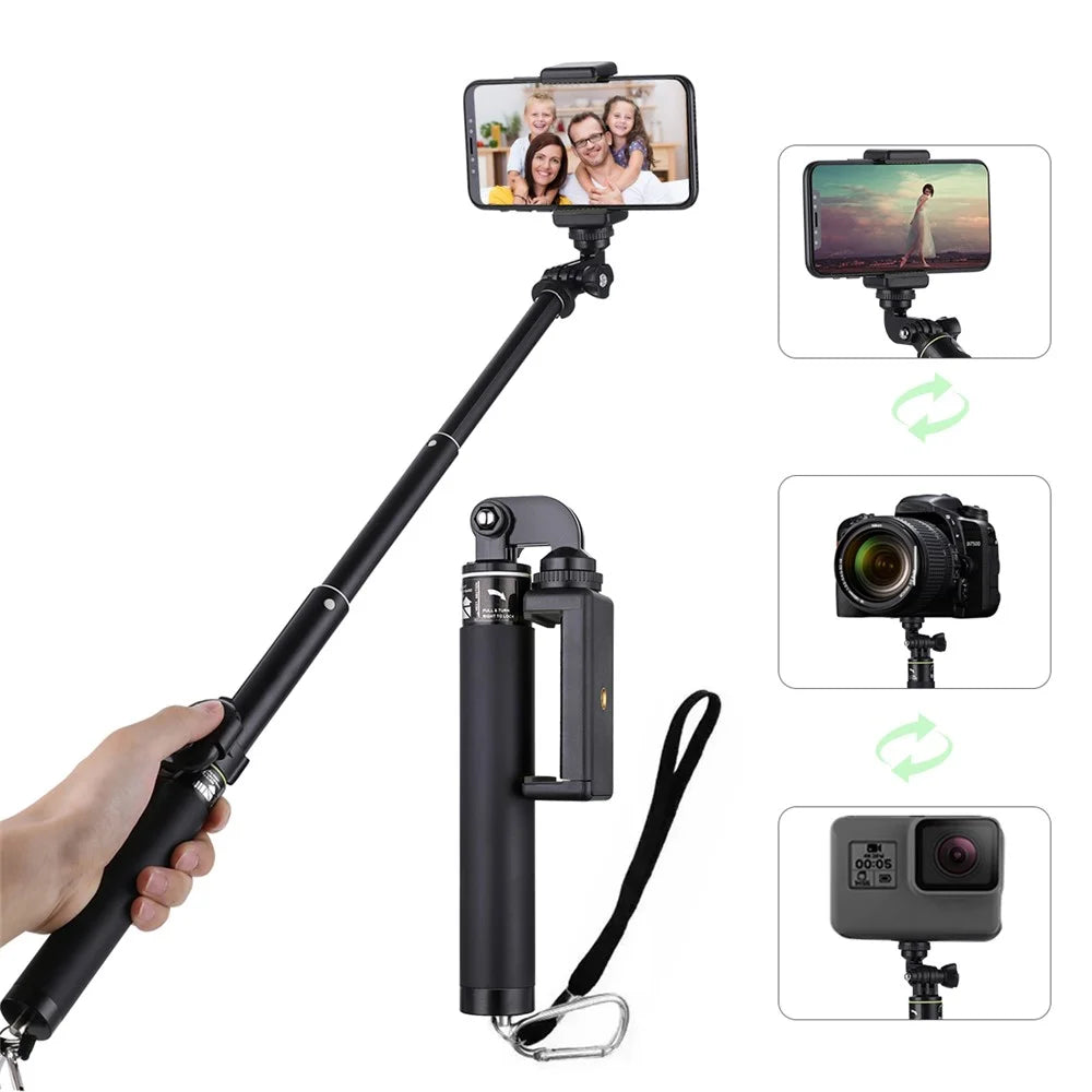 H611 5-Section Extendable Bluetooth-compatible Selfie Stick + Tripod Bracket for iPhone Samsung HTC LG Sony - Black - 2