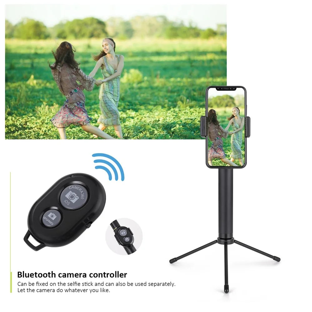 H611 5-Section Extendable Bluetooth-compatible Selfie Stick + Tripod Bracket for iPhone Samsung HTC LG Sony - Black - 5