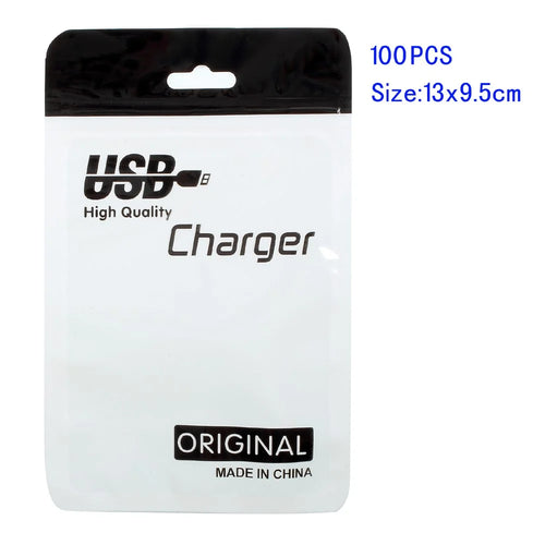 100Pcs/Lot Zip Lock Package Bag for USB Charging Cable, Size: 13 x 9.5cm - Black - 1