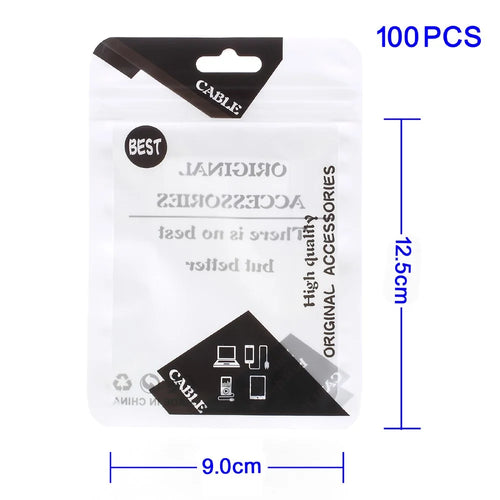 100Pcs/Lot Zipper Retail Packaging Bags for USB Data Cable, Size: 12.5 x 9cm - Black - 1