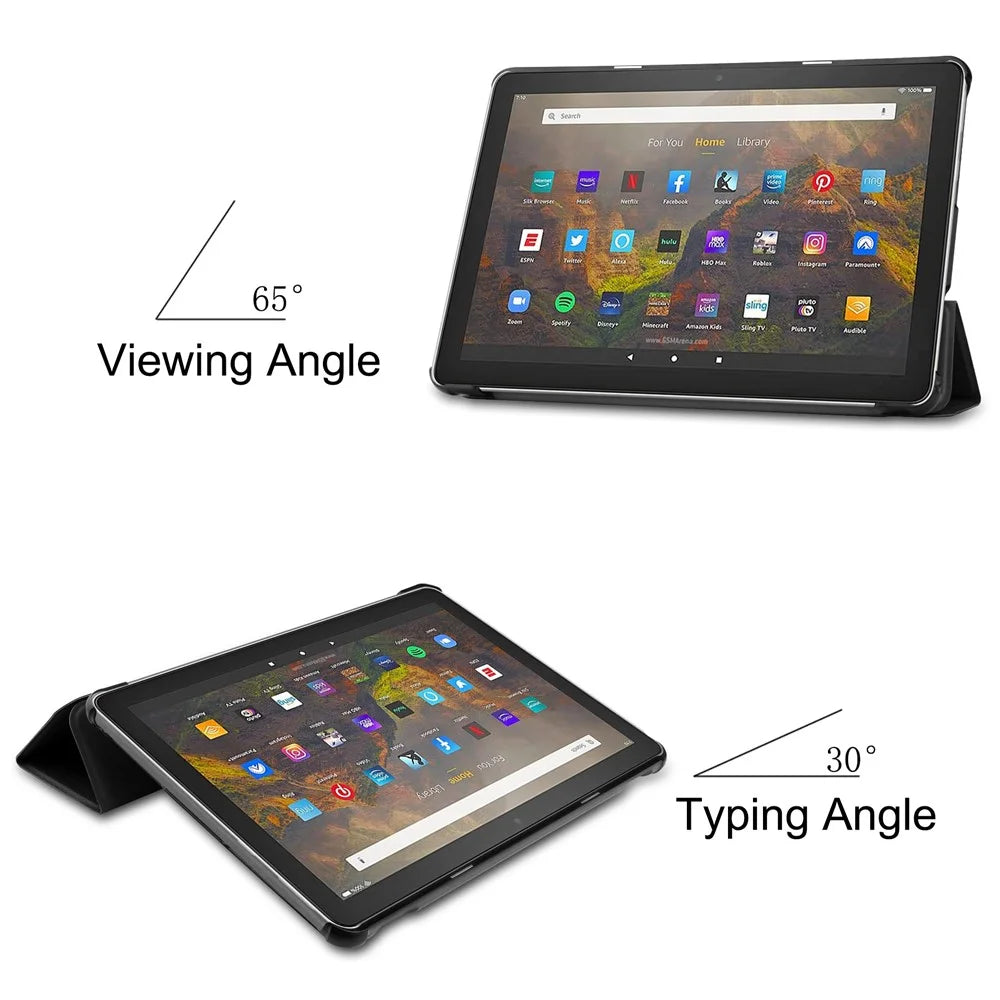 Litch Skin PU Leather Tri-fold Stand Tablet Cover for Amazon Fire HD 10 (2021) - Black - 3