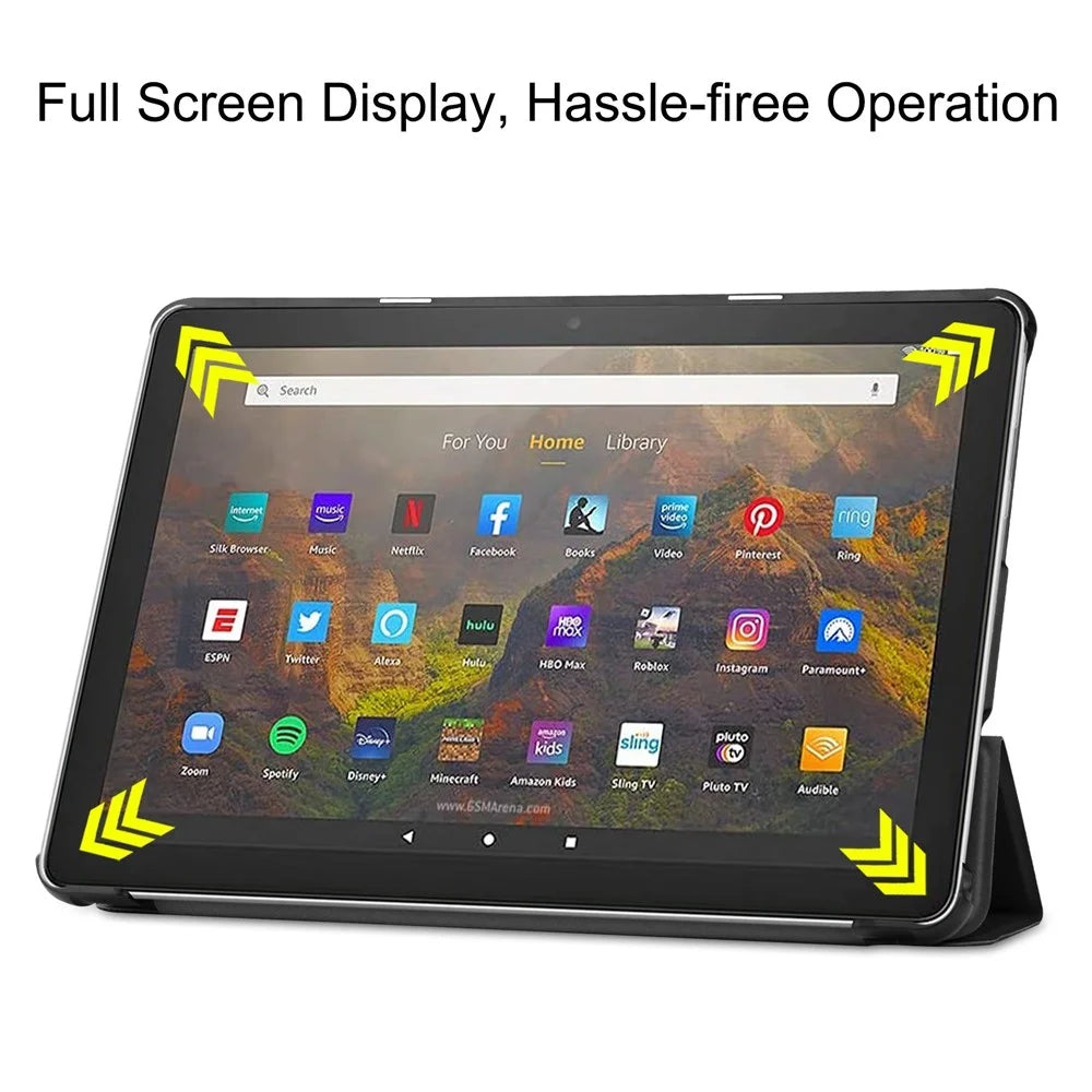 Litch Skin PU Leather Tri-fold Stand Tablet Cover for Amazon Fire HD 10 (2021) - Black - 4