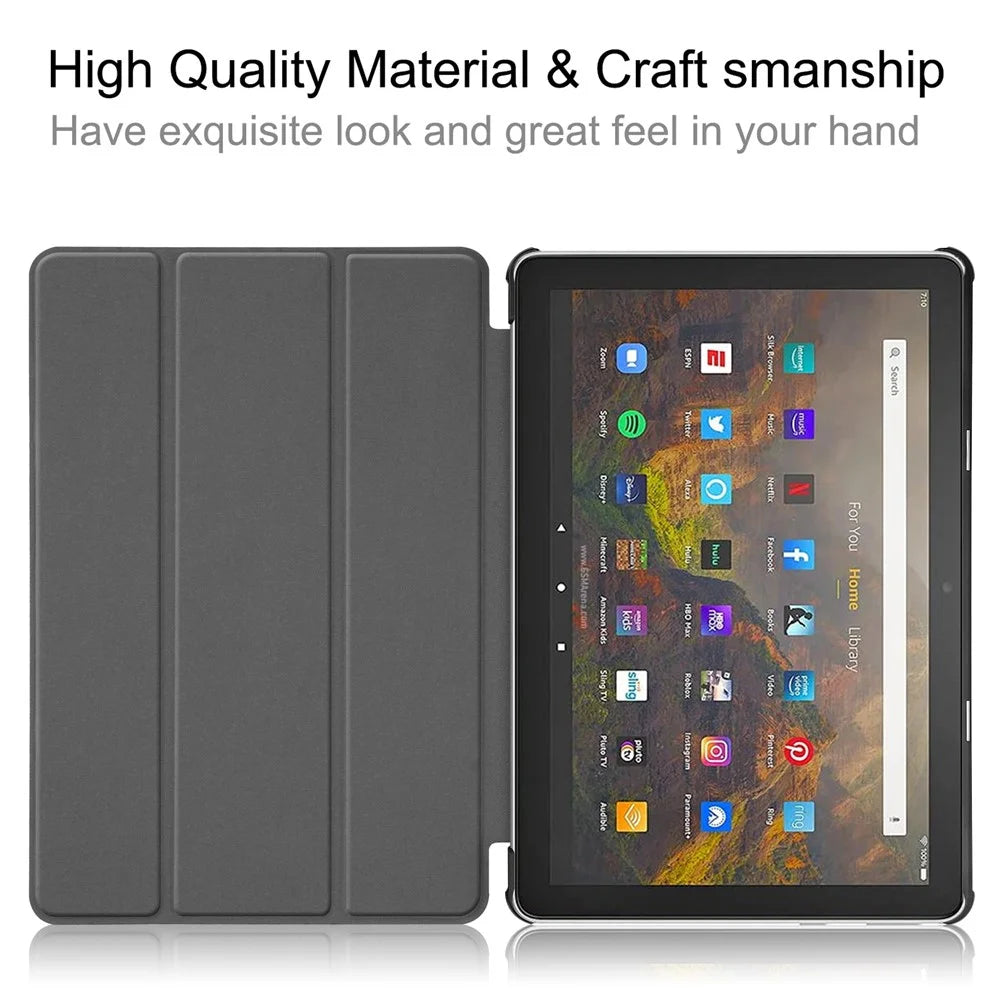 Litch Skin PU Leather Tri-fold Stand Tablet Cover for Amazon Fire HD 10 (2021) - Black - 5