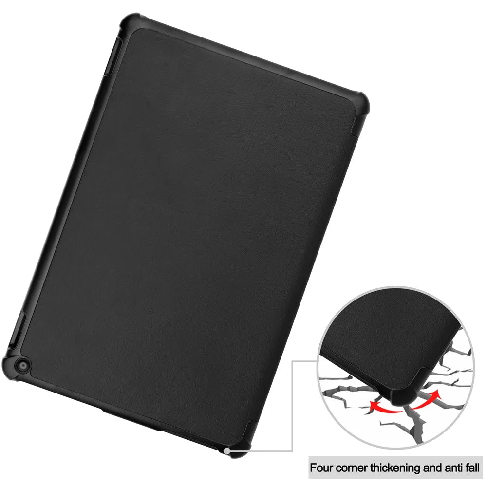 Litch Skin PU Leather Tri-fold Stand Tablet Cover for Amazon Fire HD 10 (2021) - Black - 7