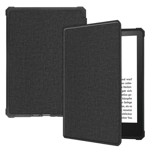 Shock-Absorbed Jeans Cloth PU Leather + TPU Protective Case Covering for Amazon Kindle Paperwhite 11th Gen (2021) - Black - 1