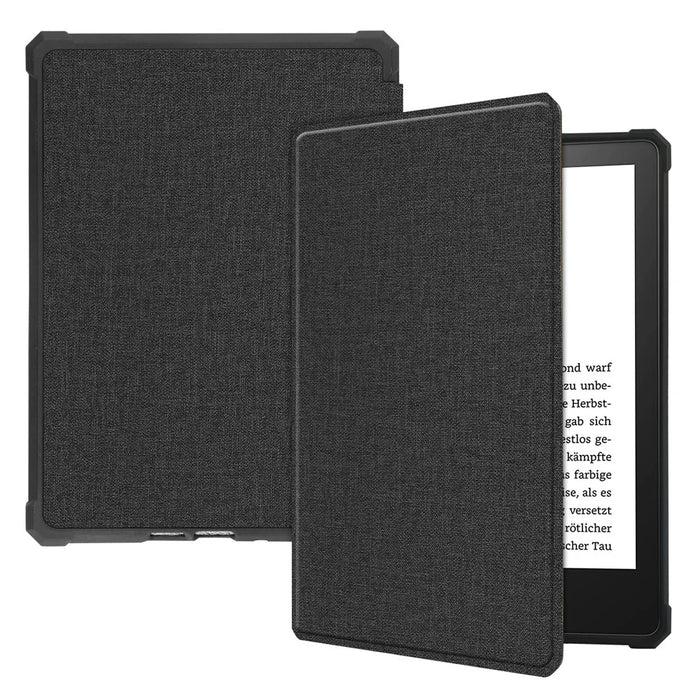Shock-Absorbed Jeans Cloth PU Leather + TPU Protective Case Covering for Amazon Kindle Paperwhite 11th Gen (2021) - Black - 1