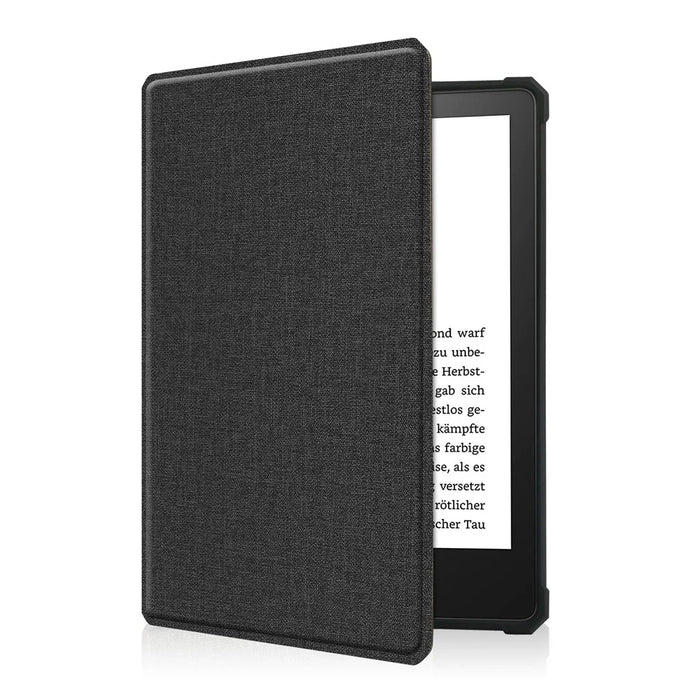 Shock-Absorbed Jeans Cloth PU Leather + TPU Protective Case Covering for Amazon Kindle Paperwhite 11th Gen (2021) - Black - 2