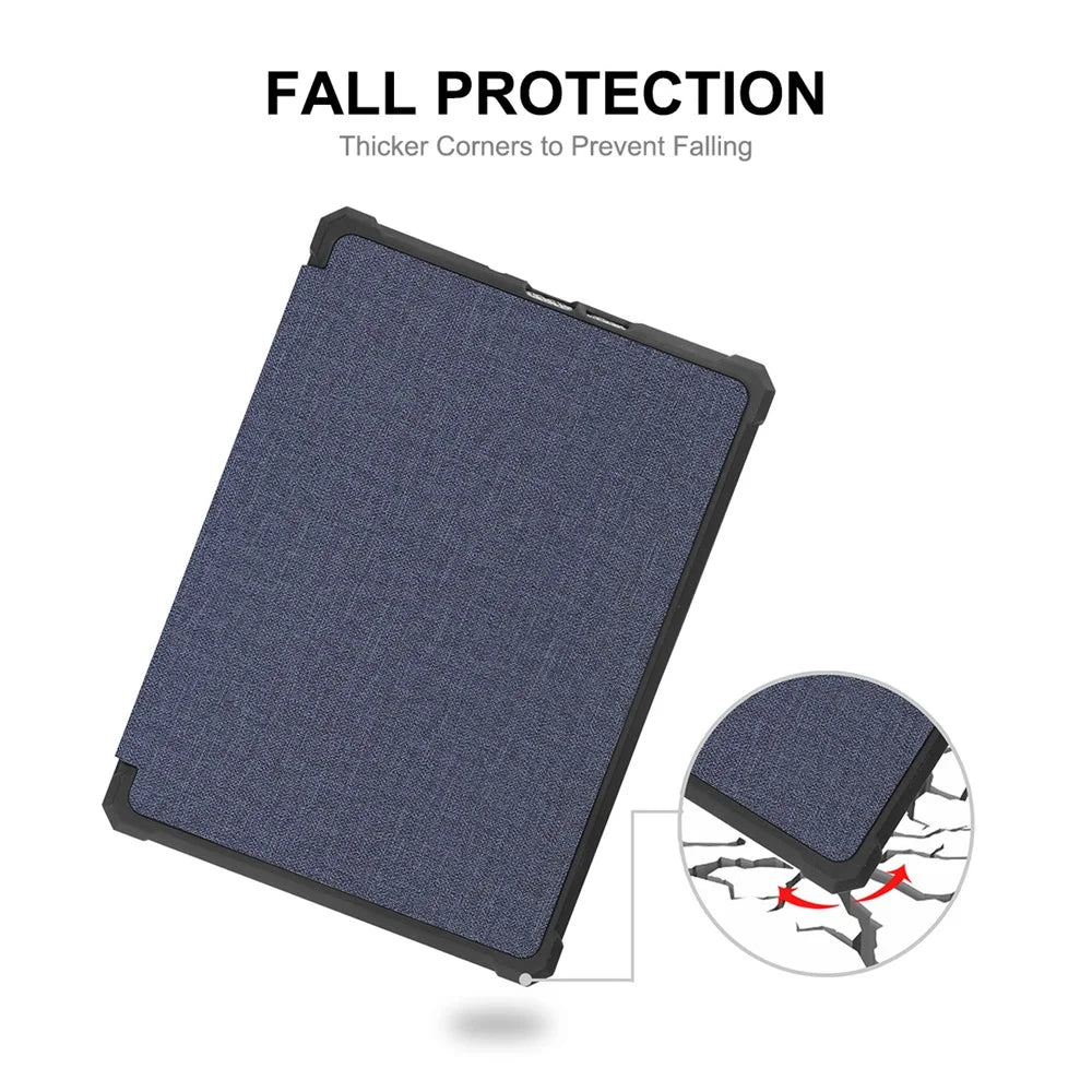 ENKAY HAT PRINCE For Amazon Kindle Paperwhite 5 (2021) Jean Cloth Texture Leather Cover with Auto Wake / Sleep - Dark Blue - 3
