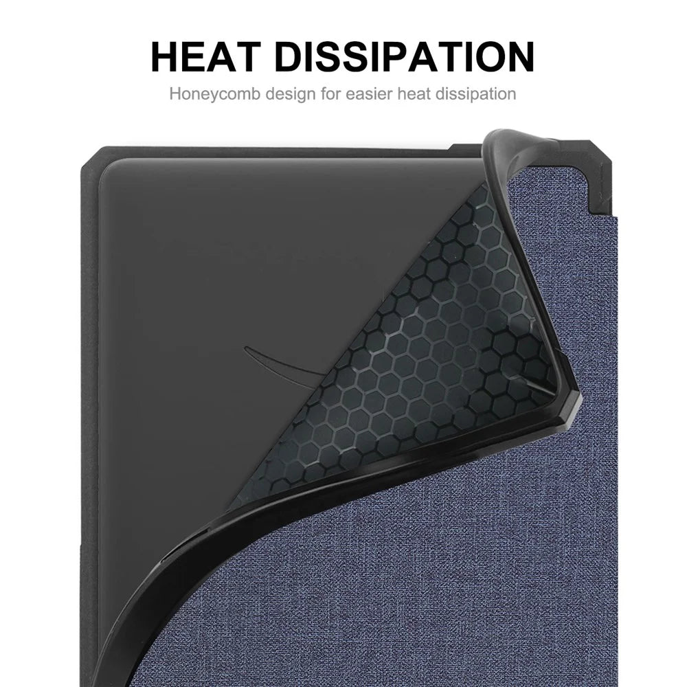 ENKAY HAT PRINCE For Amazon Kindle Paperwhite 5 (2021) Jean Cloth Texture Leather Cover with Auto Wake / Sleep - Dark Blue - 4