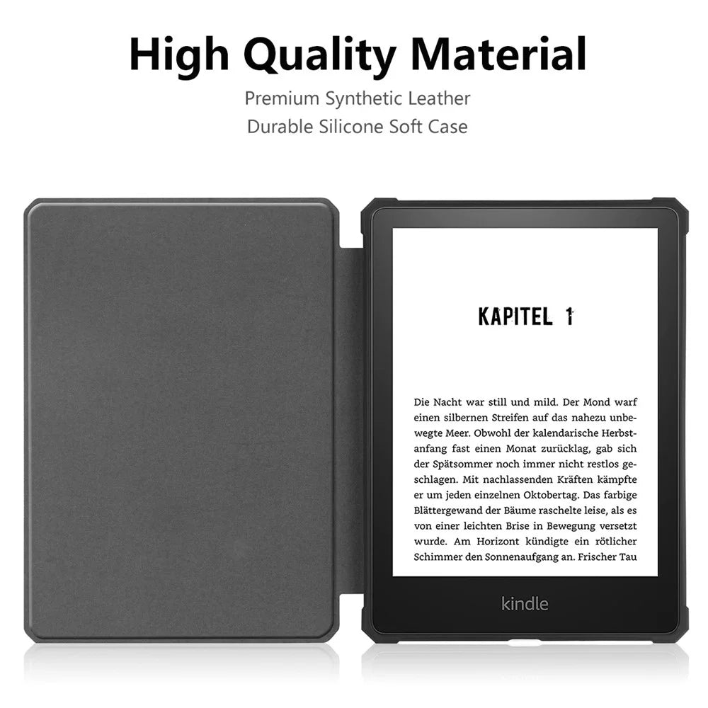 ENKAY HAT PRINCE For Amazon Kindle Paperwhite 5 (2021) Jean Cloth Texture Leather Cover with Auto Wake / Sleep - Dark Blue - 6