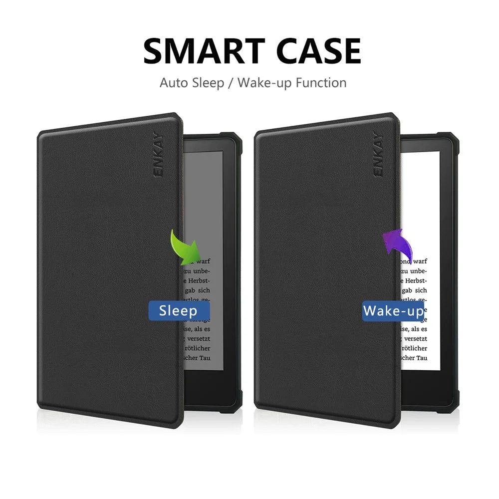 ENKAY HAT PRINCE Solid Color Auto Wake / Sleep PU Leather Protective Case Cover for Amazon Kindle Paperwhite 5 (2021) - Black - 2