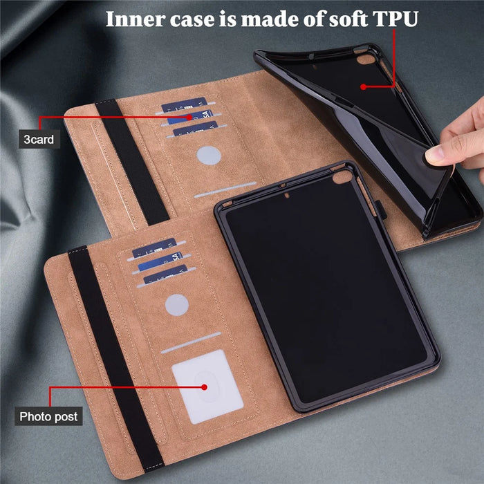 Line Imprinted Folio Stand PU Leather Auto Wake/Sleep Tablet Case with Card Slots for Amazon Kindle Paperwhite 5 (2021) - Black - 6