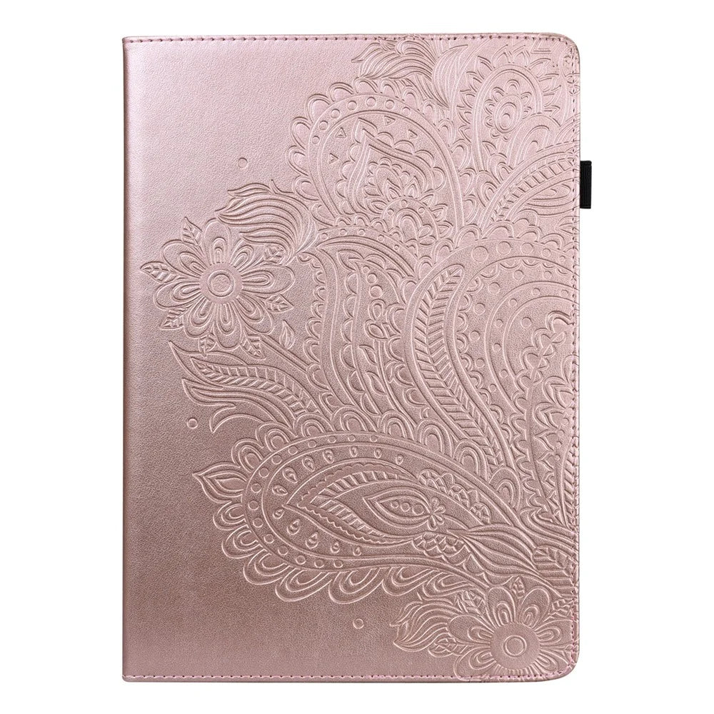 Flower Imprinted Card Slots Soft PU Leather Folding Stand Protective Case with Auto Sleep/Wake for Amazon Kindle Paperwhite 5 (2021) - Rose Gold - 2