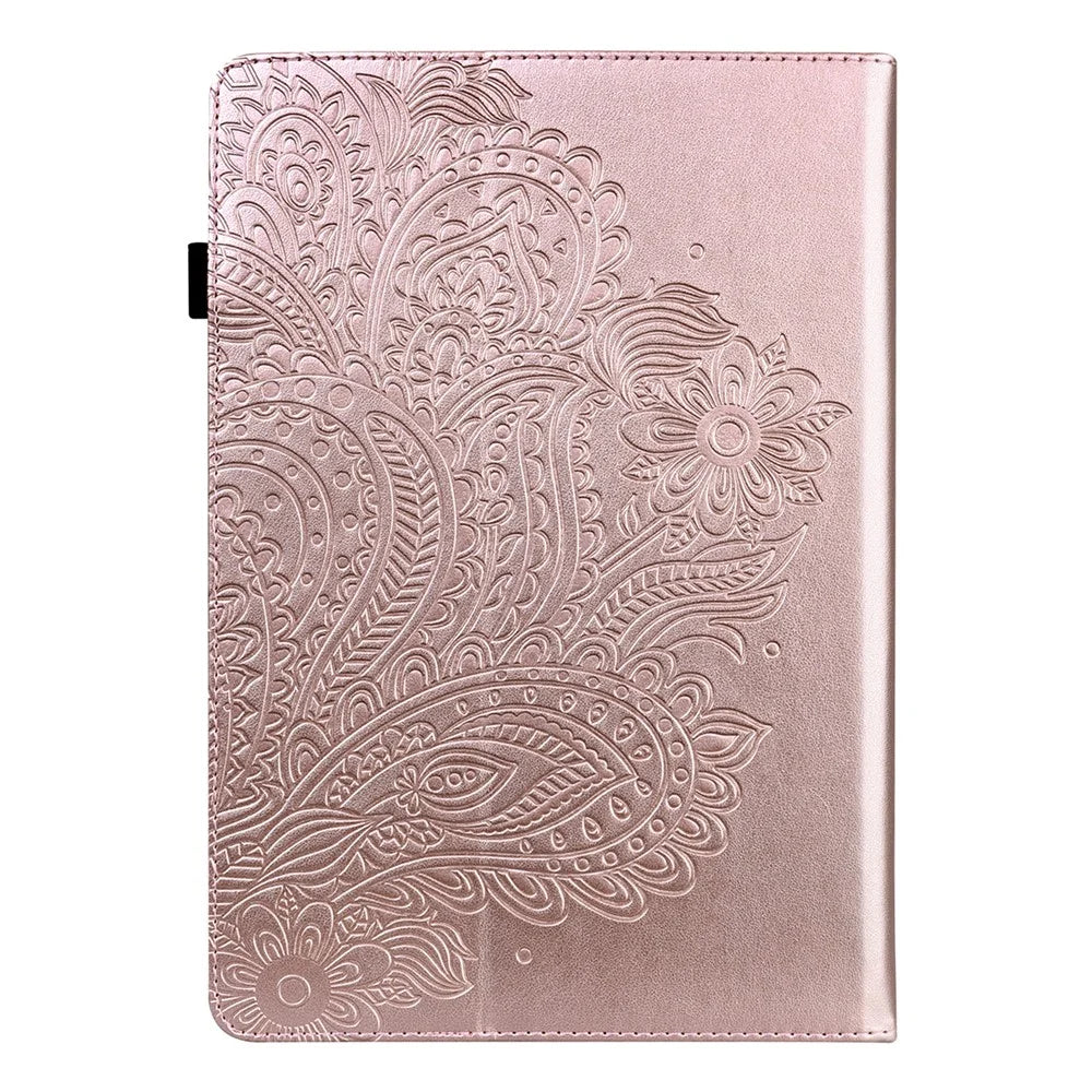 Flower Imprinted Card Slots Soft PU Leather Folding Stand Protective Case with Auto Sleep/Wake for Amazon Kindle Paperwhite 5 (2021) - Rose Gold - 3