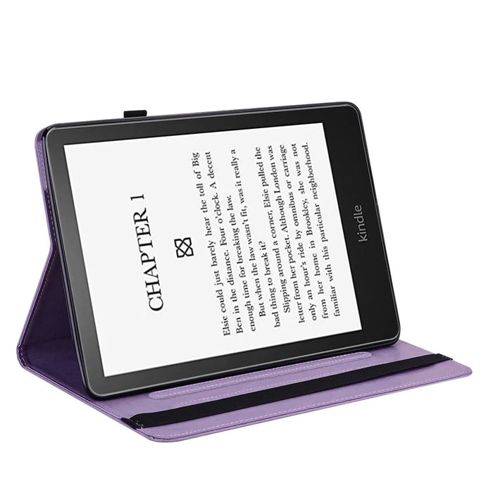 Tree Deer Imprinted PU Leather Stand Smart Auto Sleep / Wake Case with Card Slots for Amazon Kindle Paperwhite 5 (2021) - Purple - 6