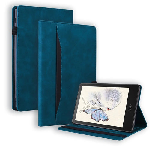 TPU+PU Leather Flip Tablet Case Wallet Design Business Style Protection Cover with Stand for Amazon Kindle Paperwhite 5 (2021) - Blue - 1