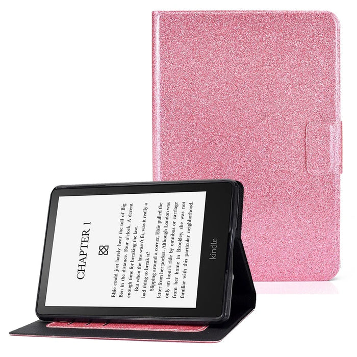 Glittering Powder PU Leather Shockproof Folio Stand Cover Protector with Card Slots for Amazon Kindle Paperwhite 5 (2021) - Pink - 1