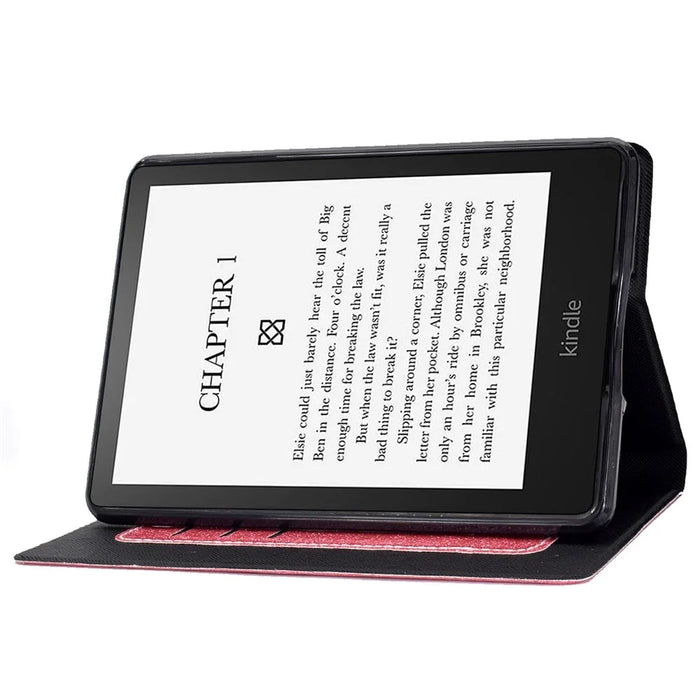 Glittering Powder PU Leather Shockproof Folio Stand Cover Protector with Card Slots for Amazon Kindle Paperwhite 5 (2021) - Pink - 4