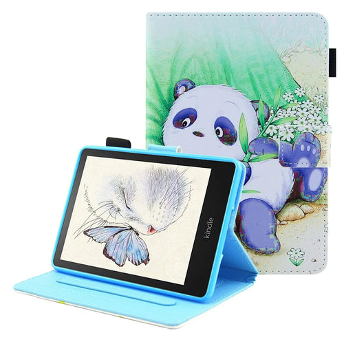 Pattern Printing Stand Card Holder PU Leather Case Cover with Auto Wake/Sleep for Amazon Kindle Paperwhite 5 (2021) - Cute Panda - 1