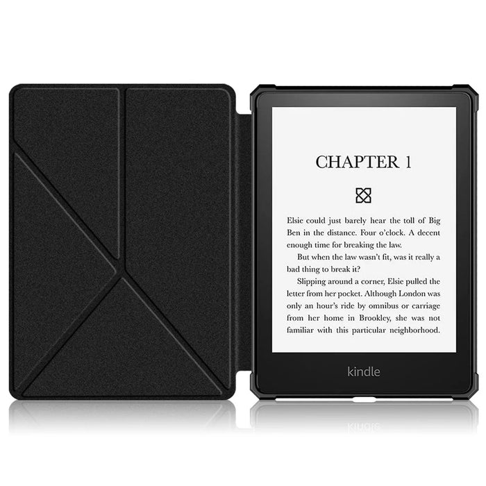 For Amazon Kindle Paperwhite (2021) Origami Dual-Angle Stand Design Smart Wake/Sleep Case Magnetic Absorbing - Black - 2