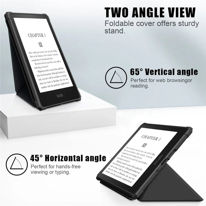 For Amazon Kindle Paperwhite (2021) Origami Dual-Angle Stand Design Smart Wake/Sleep Case Magnetic Absorbing - Black - 3