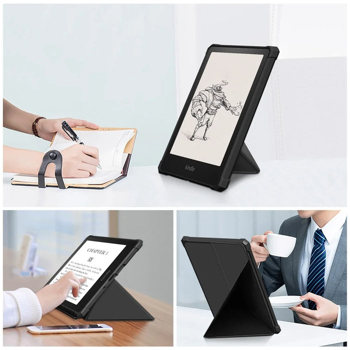 For Amazon Kindle Paperwhite (2021) Origami Dual-Angle Stand Design Smart Wake/Sleep Case Magnetic Absorbing - Black - 4