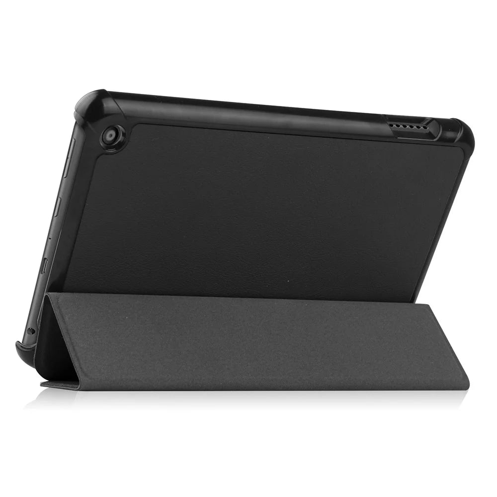 For Amazon Fire 7 (2022) Tri-fold Stand PU Leather Tablet Case Thickened Corner Anti-drop Protective Cover with Auto Wake/Sleep - Black - 5