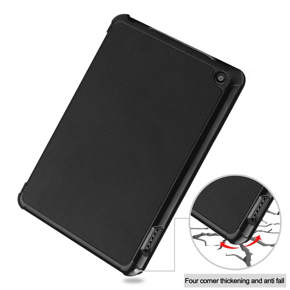 For Amazon Fire 7 (2022) Tri-fold Stand PU Leather Tablet Case Thickened Corner Anti-drop Protective Cover with Auto Wake/Sleep - Black - 6