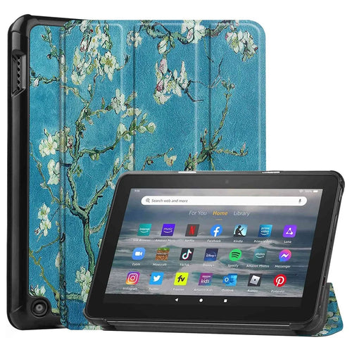 For Amazon Fire 7 (2022) Pattern Printing Tri-fold Stand Tablet Case PU Leather Auto Wake/Sleep Protective Cover - Apricot Blossom - 1