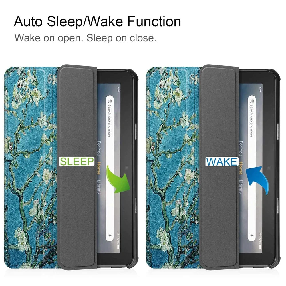 For Amazon Fire 7 (2022) Pattern Printing Tri-fold Stand Tablet Case PU Leather Auto Wake/Sleep Protective Cover - Apricot Blossom - 2