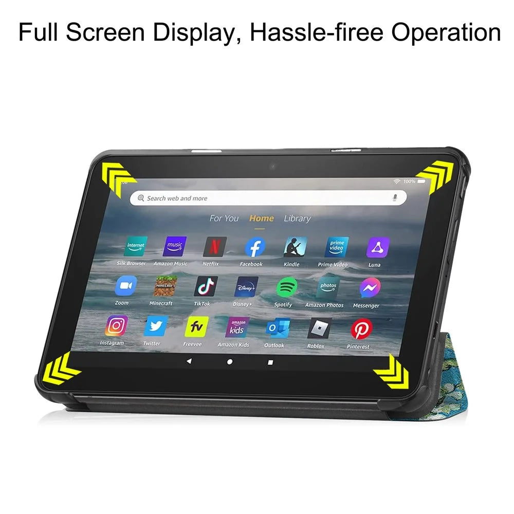 For Amazon Fire 7 (2022) Pattern Printing Tri-fold Stand Tablet Case PU Leather Auto Wake/Sleep Protective Cover - Apricot Blossom - 4