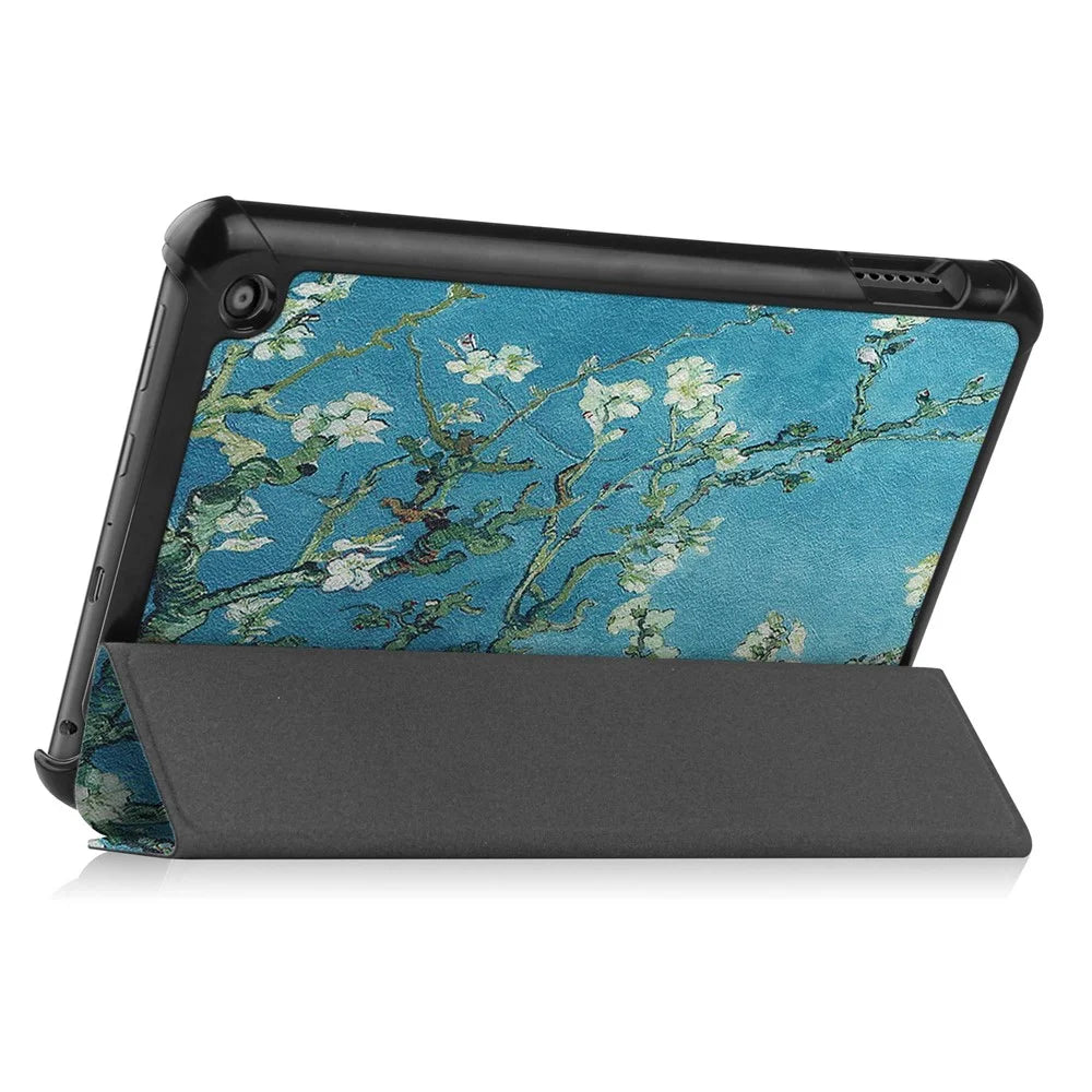 For Amazon Fire 7 (2022) Pattern Printing Tri-fold Stand Tablet Case PU Leather Auto Wake/Sleep Protective Cover - Apricot Blossom - 5