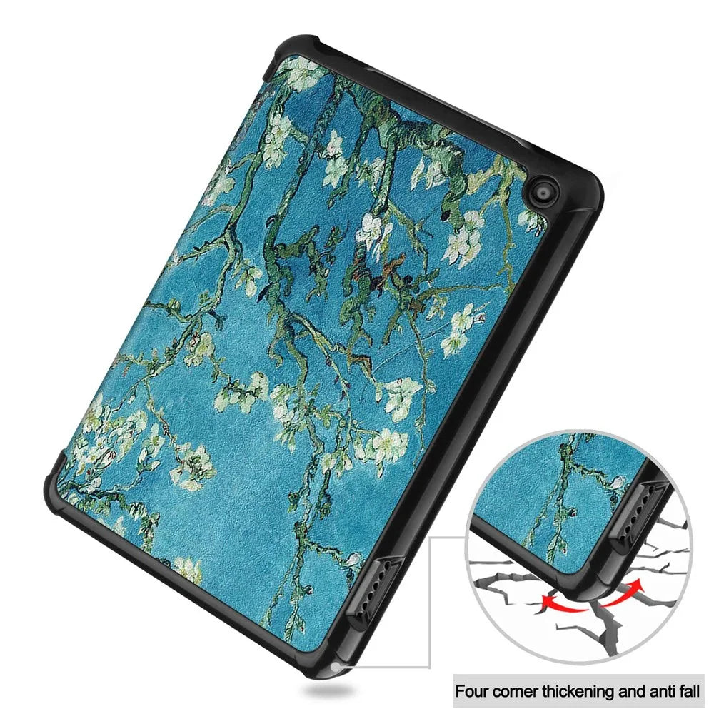 For Amazon Fire 7 (2022) Pattern Printing Tri-fold Stand Tablet Case PU Leather Auto Wake/Sleep Protective Cover - Apricot Blossom - 6