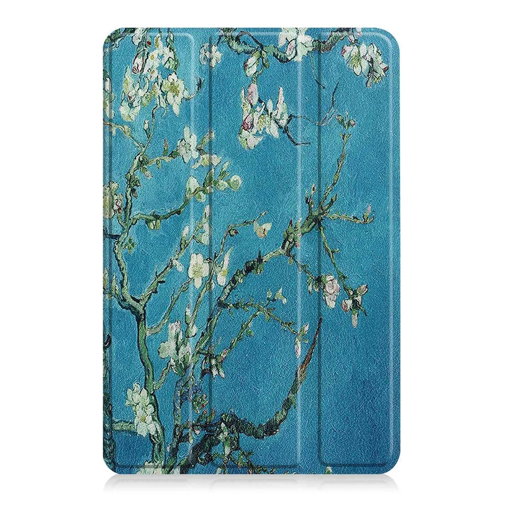 For Amazon Fire 7 (2022) Pattern Printing Tri-fold Stand Tablet Case PU Leather Auto Wake/Sleep Protective Cover - Apricot Blossom - 7
