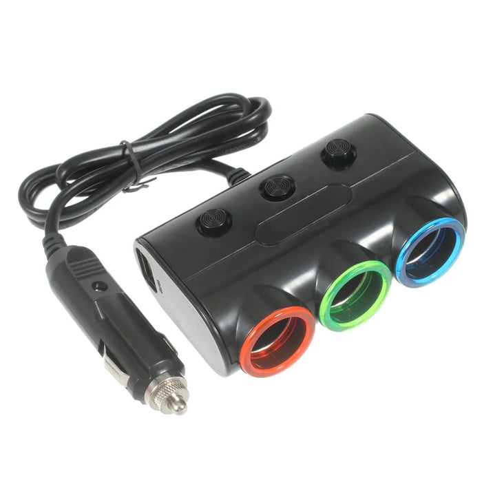 OLESSON 1523 120W Car Charger 2-USB Ports 3 Cigarette Lighter Sockets Charging Adapter - Black - 1