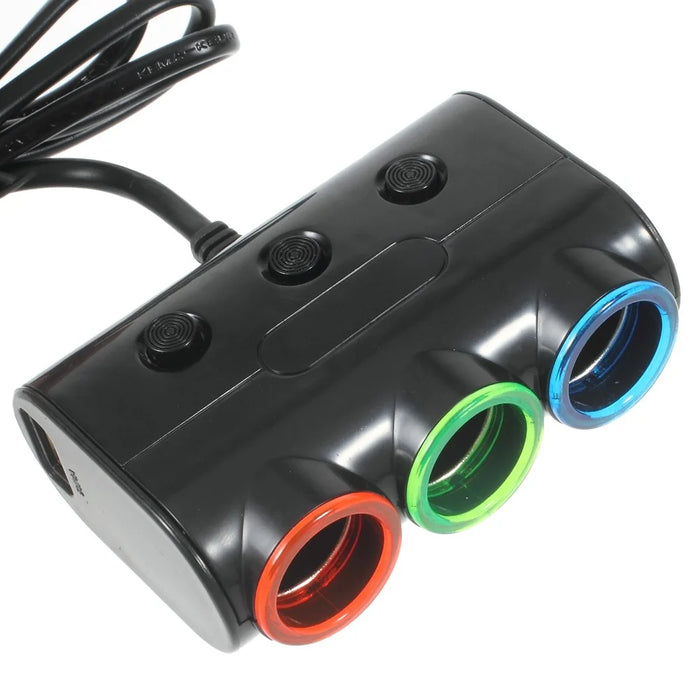 OLESSON 1523 120W Car Charger 2-USB Ports 3 Cigarette Lighter Sockets Charging Adapter - Black - 2