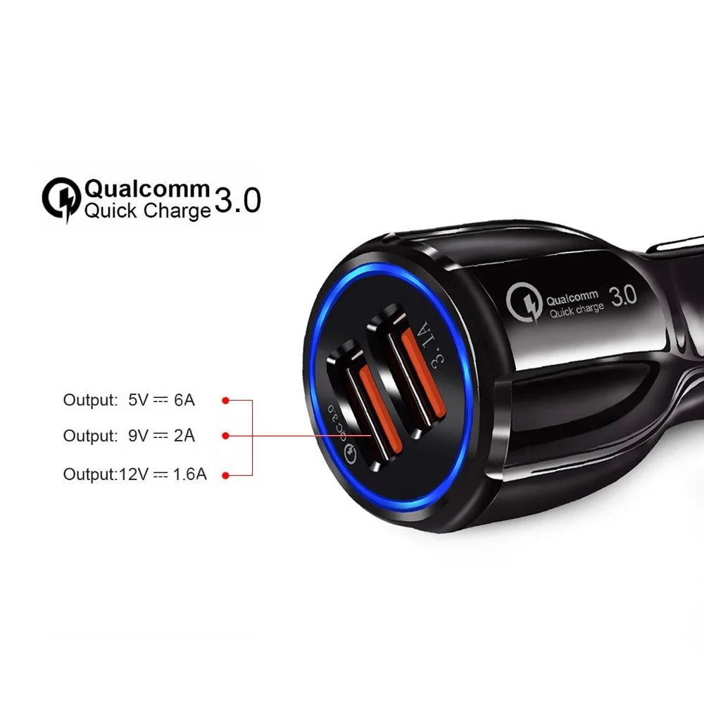 QC 3.0 Dual USB Phone Tablet Quick Charge Car Charger Adapter for AiPower Charging - Black - 2