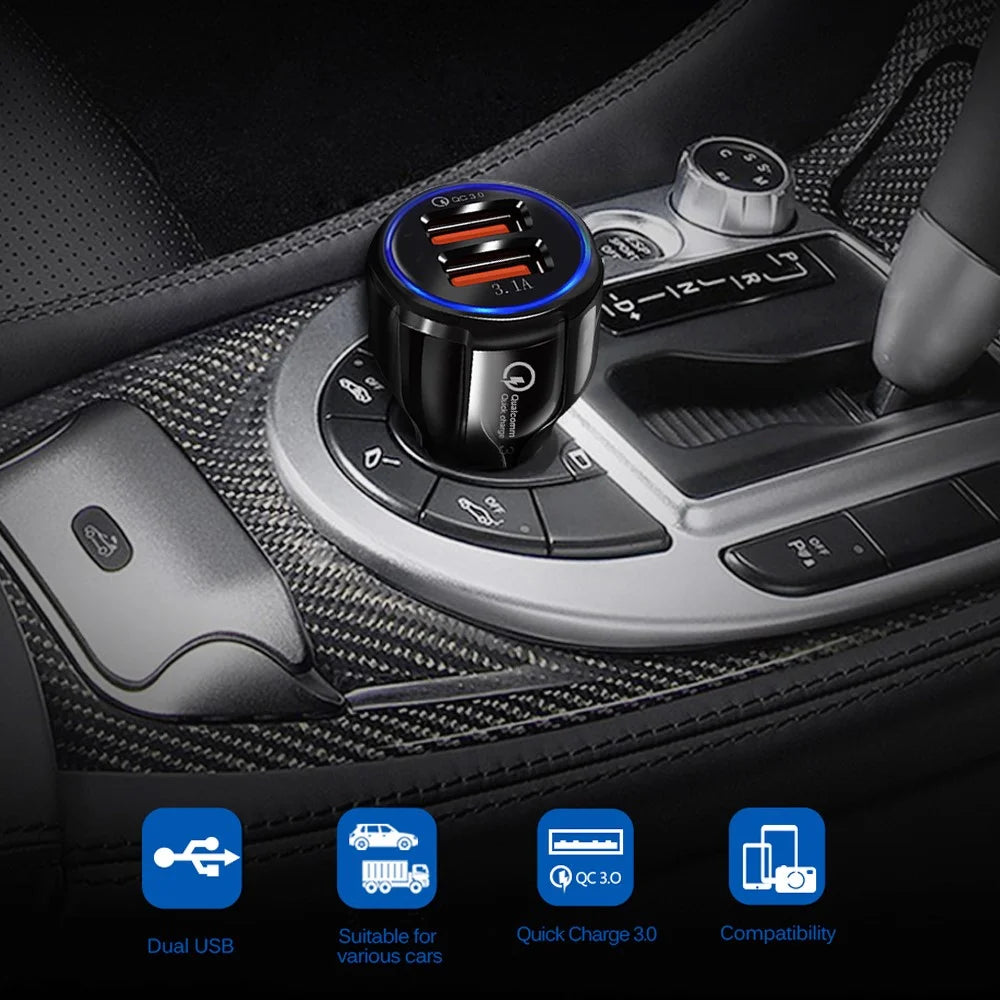 QC 3.0 Dual USB Phone Tablet Quick Charge Car Charger Adapter for AiPower Charging - Black - 3
