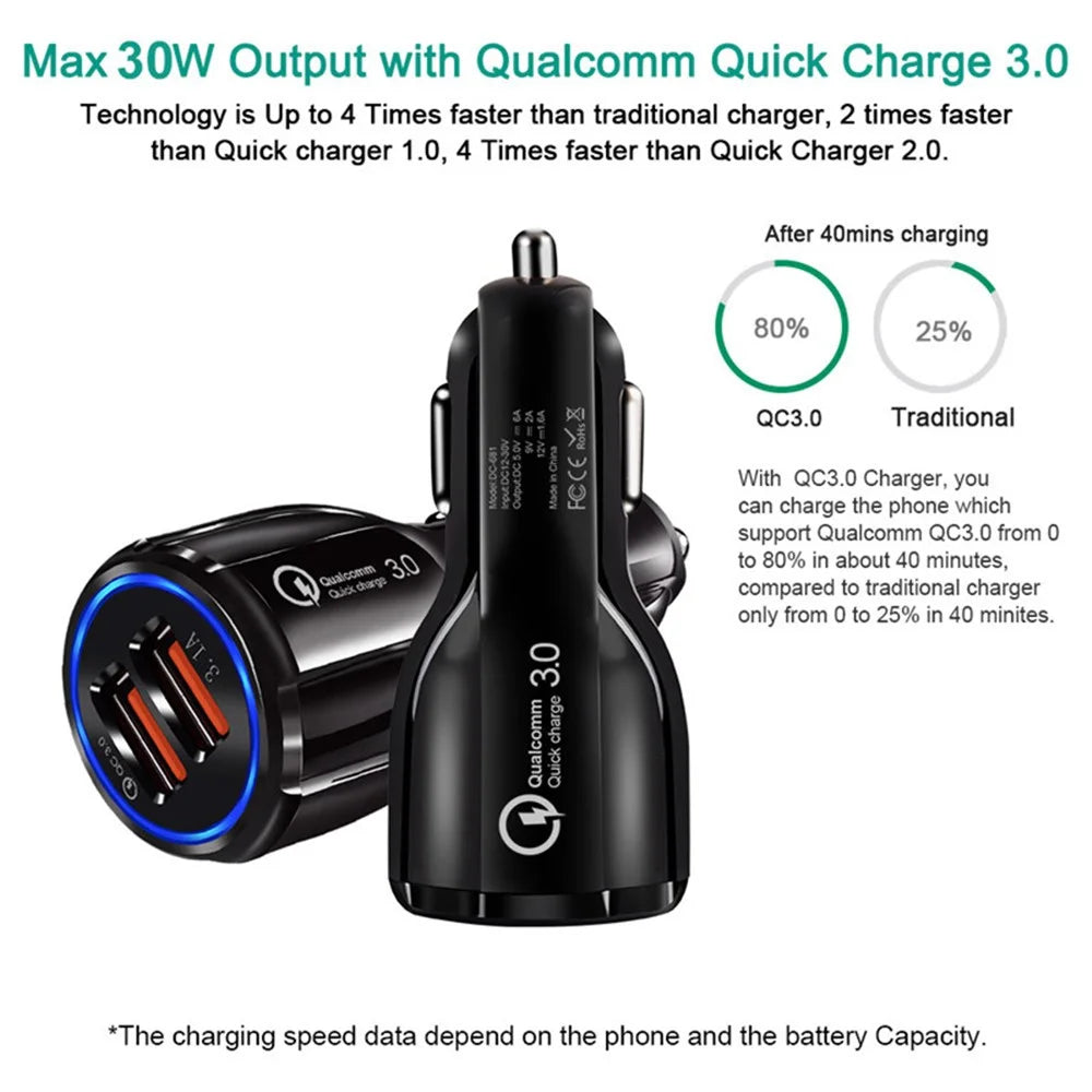 QC 3.0 Dual USB Phone Tablet Quick Charge Car Charger Adapter for AiPower Charging - Black - 5