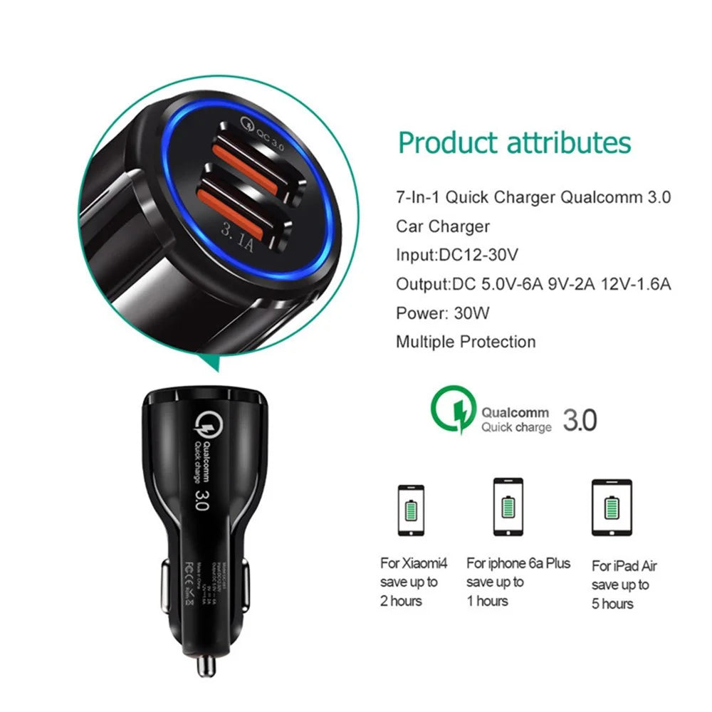 QC 3.0 Dual USB Phone Tablet Quick Charge Car Charger Adapter for AiPower Charging - Black - 7