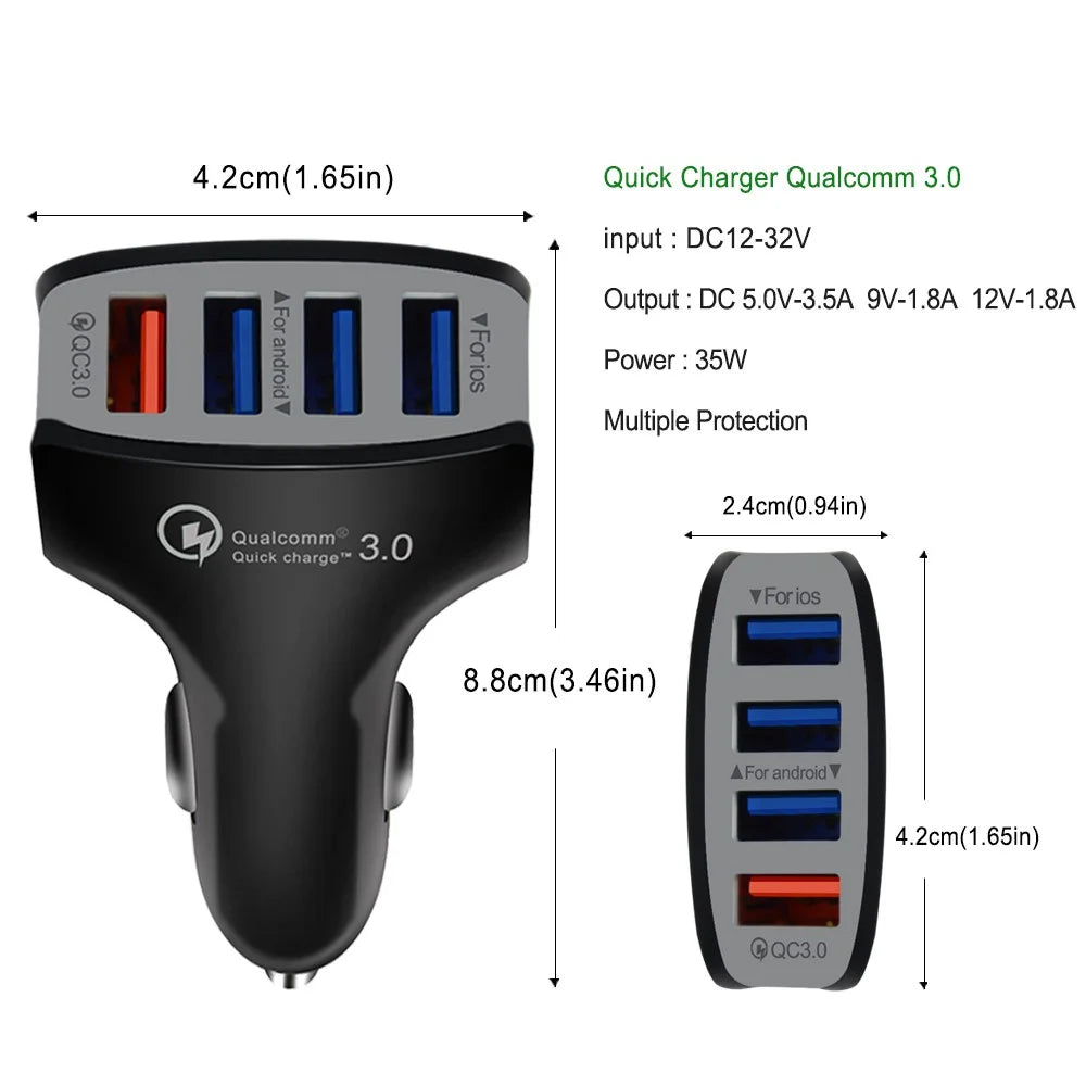 Universal 4 Ports USB QC3.0 Mobile Phone Car Charger Adapter for iPhone Samsung Huawei - 4